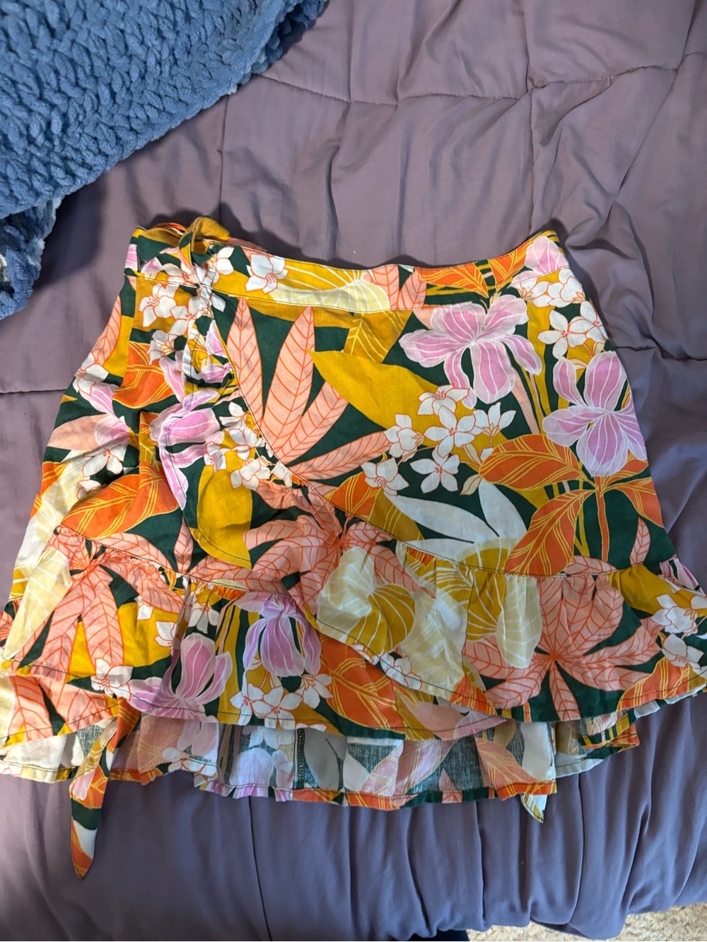 aerie Floral Wrap Skirt in Pink, Mustard & Green